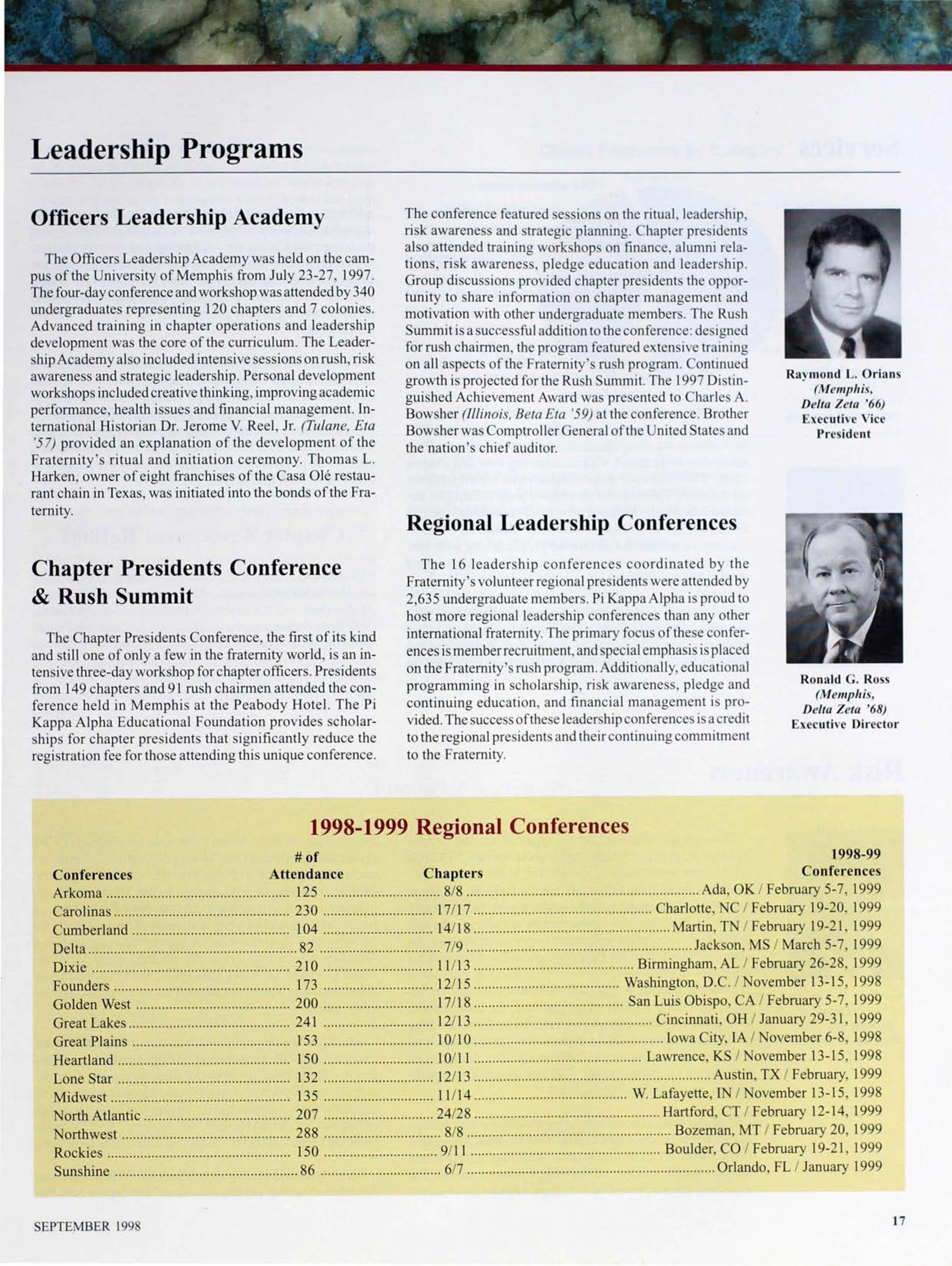 The Pi Kappa Alpha Fraternity: Leadership Programs, September 1998